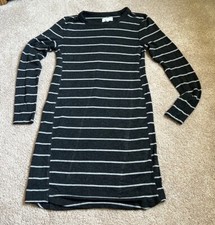 Lou & Grey Charcoal Grey Striped Jersey Long Sleeve Dress   Size XS
