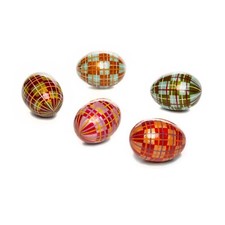 SET OF 5 MacKENZIE-CHILDS HIGHLAND TARTAN CAPIZ EGG ORNAMENTS BNIB