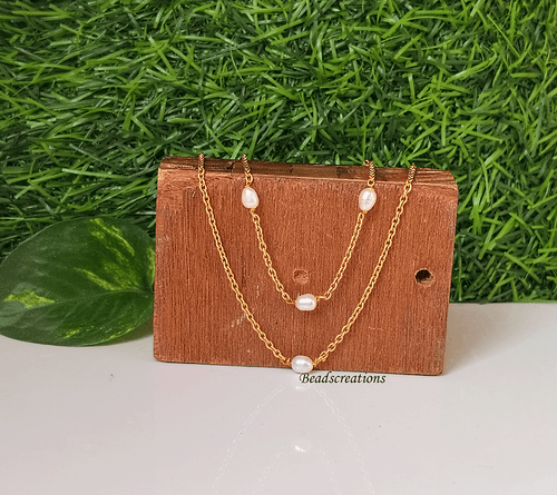 Duble Strand White Pearl Beads Chain Necklace 2mm Smooth Beads Jewelry Wife Gift - Picture 3 of 4