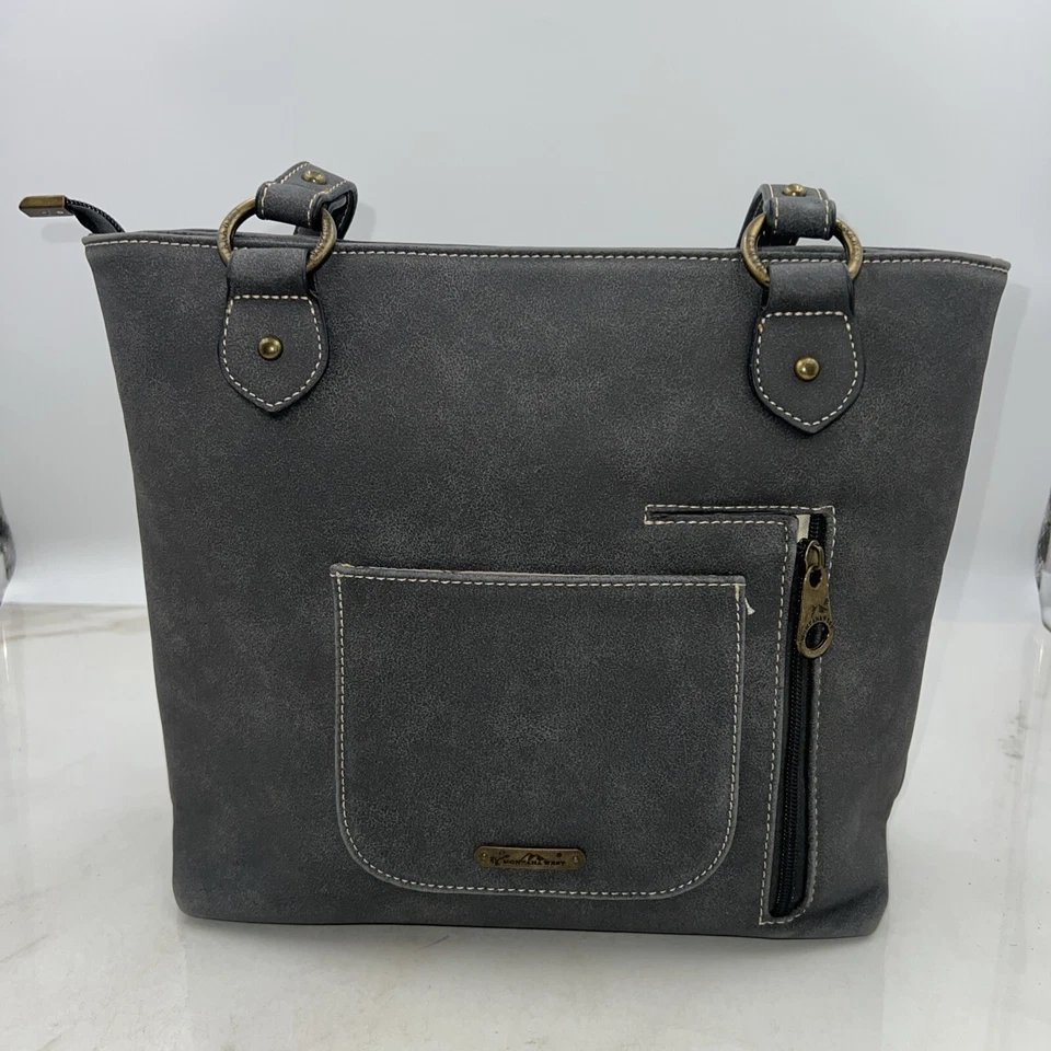 Bolso Bandolera Montana West Cartera Gris Imitación Cuero Tachonado Oculto Western Foto 3 de 4