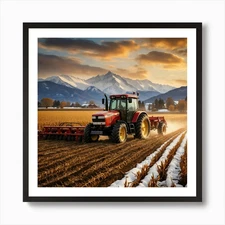 Tractor Plowing A Field Art Print Framed Wall Art Poster Canvas Print Picture