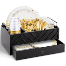 Paper Plate Holders With Drawer.Paper Plate Dispenser Organizer For Utensil H...