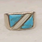 Vintage Native Sterling Silver Turquoise Inlay Mens Ring Size 11 Signed 12.8g