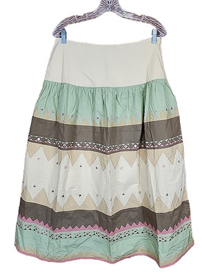 April Cornell Patchwork Cottagecore A Line Skirt sz M Embroidery Accent Vtg R1