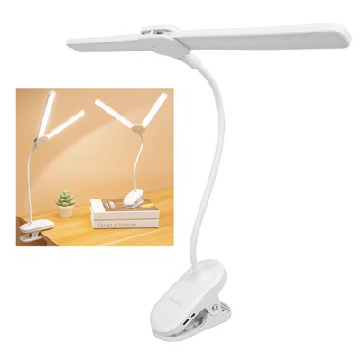 Dual Head LED Desk Lamp With Clamp 4000mAh Battery Operated 3 Lighting Modes BAK