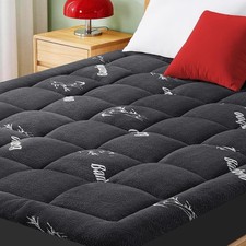 Queen Mattress Topper Bamboo Viscose Cooling Pillow Top Deep Pocket 8-21 Dark Gr