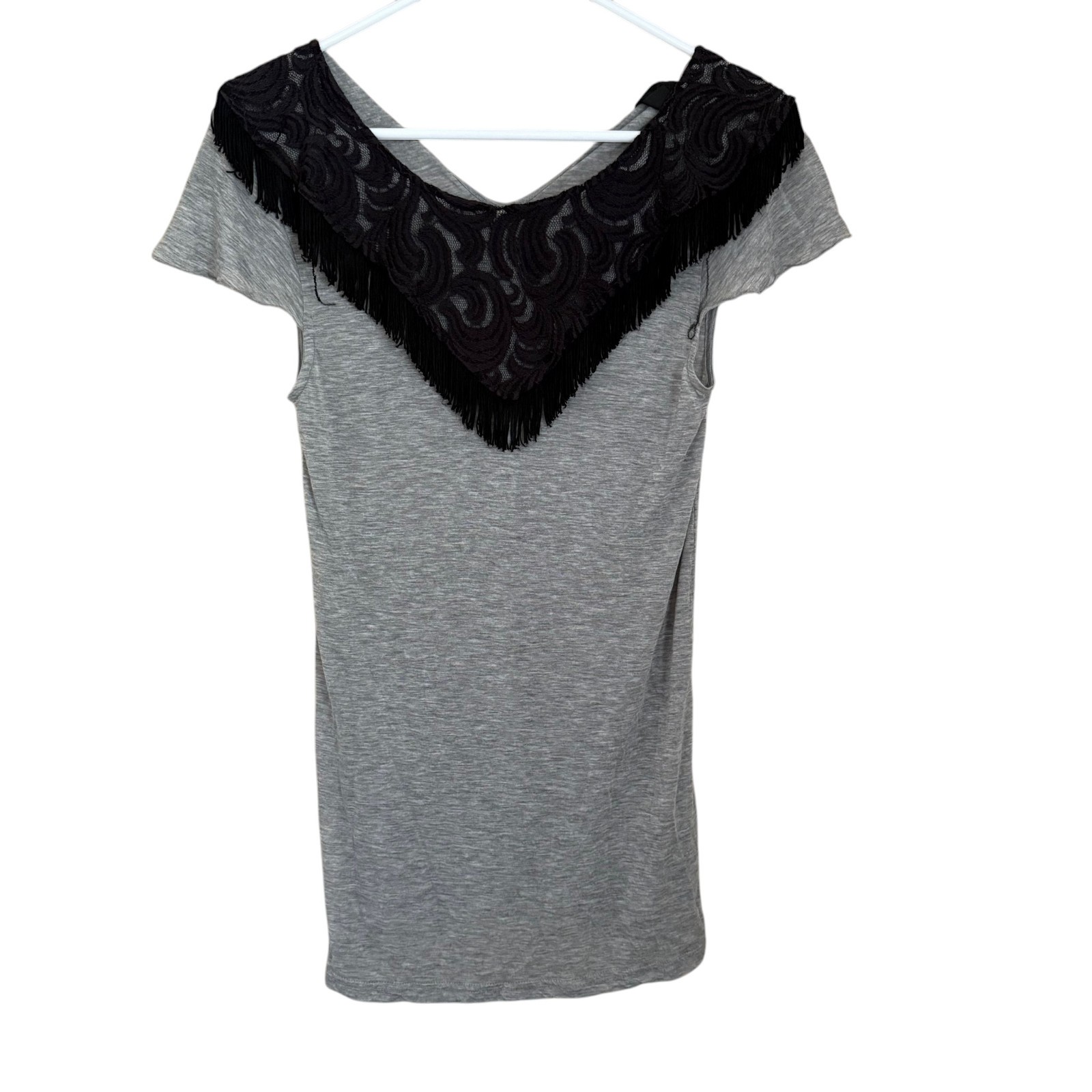 Anna Sui Target Y2K Boho Top Sz M Black Lace Fringe Hi Lo Indie Sleaze Romantic