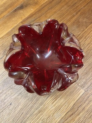 Vintage Murano Sommerso Rubinrot Kunstglas Aschenbecher Schale schwer, Handarbeit