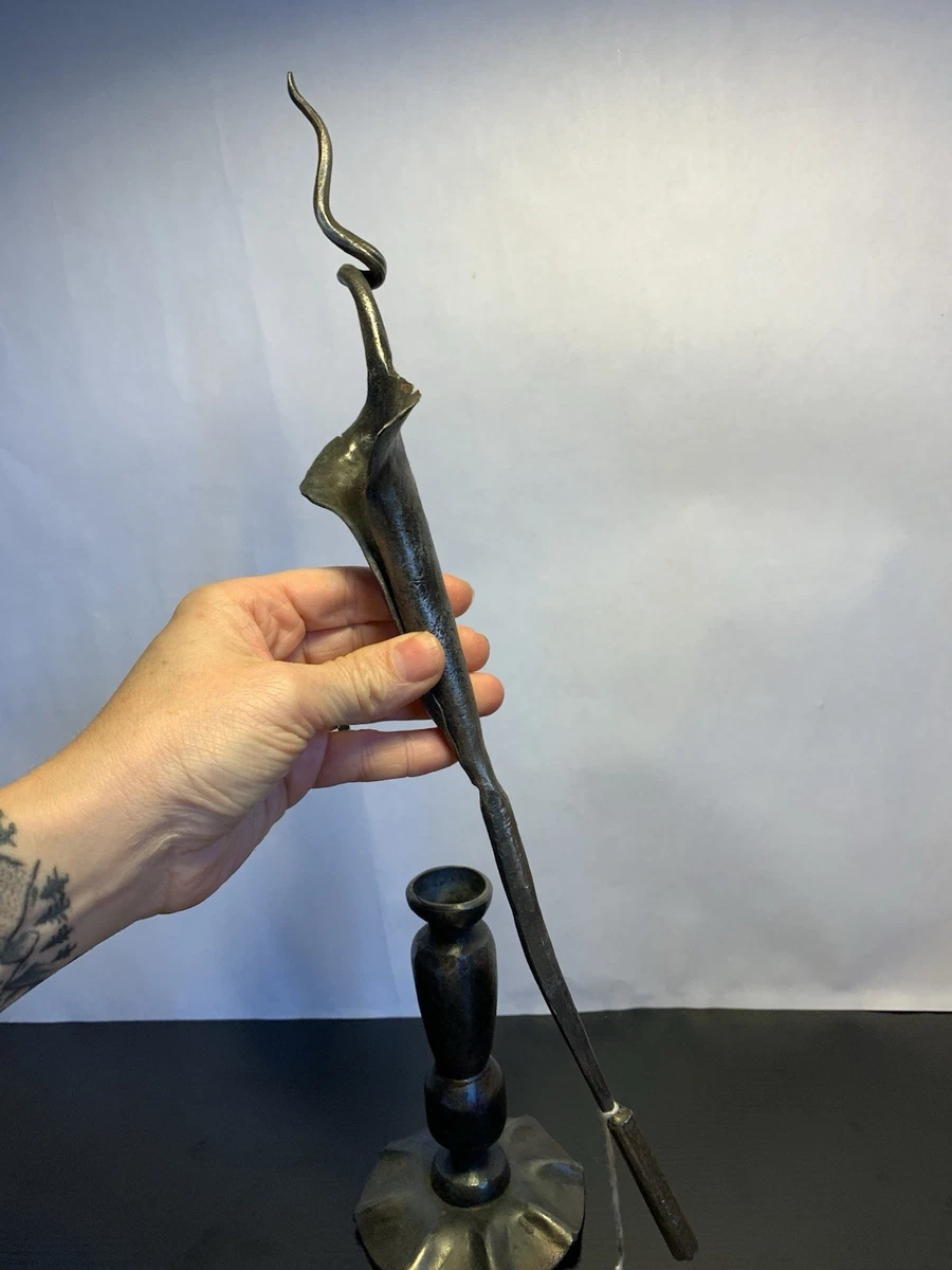 Brutalist Mid Century Style Wrought Iron Statue Calla Lily With Vase 16.5”