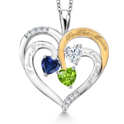 Rhodium Plated Pendant with Chain Created Sapphire Moissanite (1.42 Cttw)