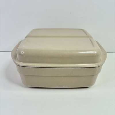 VTG Anchor Hocking Microware PM481-T1 Dish Container w Divided Lid USA-Scratches