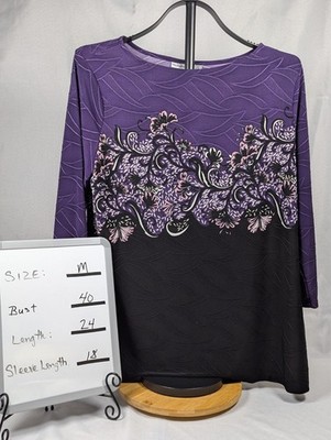 Croft & Barrow Purple & Black Floral Top M 26.6.20-2