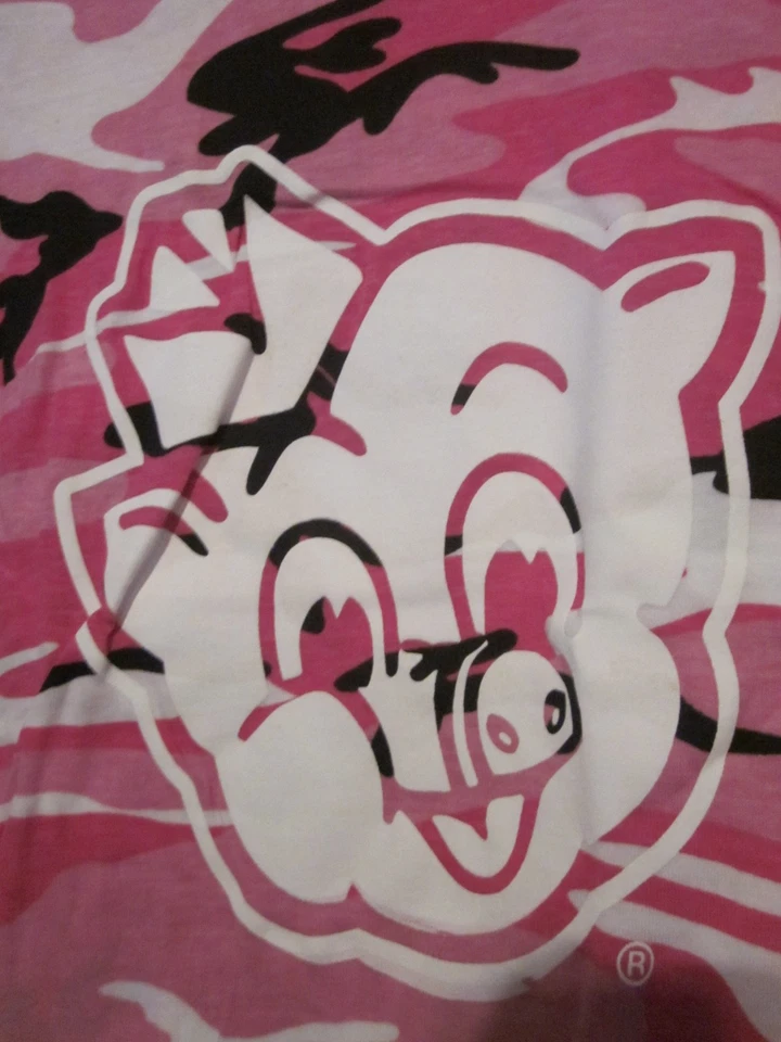 NUEVO CON ETIQUETAS - Camiseta Piggly Wiggly "I'm Big On The Pig" Niña Rosa Camuflada Juvenil Talla S SS Foto 2 de 4