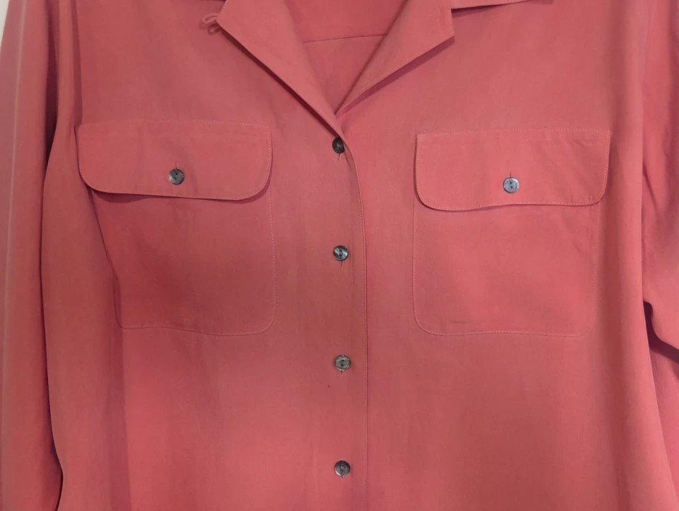 Blusa Camisa Charter Club Mujer Seda Botón Frontal Talla 1X Salmón Carrera Oficina Foto 3 de 4