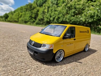 1:18 VW T5 Deutsche Post Tiefer Tuning mit 19 Zoll CVT Echt Alu Felgen - Bild 1 von 4