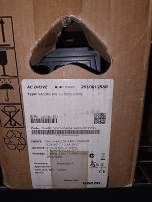Vacon VACON0100-3L-0003-2-R02 General Purpose AC Drive 208-240V 0.75HP