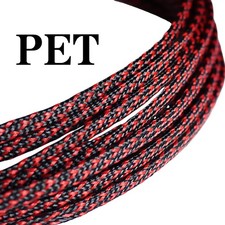 Black & Red Braided PET Expandable Sleeving Cable Wire Loom Harness Sheathing