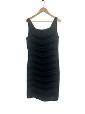 Coldwater Creek Black Velvet Pattern Stripe Square Neck Silk Cocktail Dress 14