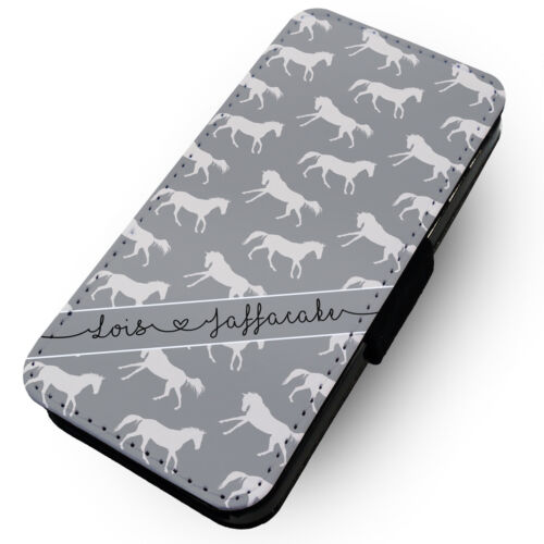 Printed Faux Leather Flip Phone Case iPhone - Galloping Horses - Custom - Picture 1 of 5