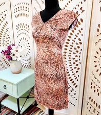Dress-Ann Taylor Pink Spotted Bodycon Dress With Shirred Sides Petite Small