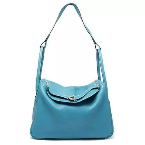 Hermes Lindy 30cm Clemence Leather Shoulder Bag Teal