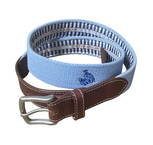 Peter Millar Belt Mens Size 34 Light Blue USA Quail Hollow Member Club Golf MINT
