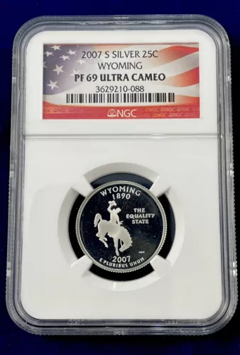 2007 S Silver Wyoming State Quarter NGC PF69 Ultra Cameo Flag Label