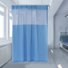 Polyester Zig Zag Curtain (7*8ft, Blue) with Flat Hooks for Hospital ICU Clinic