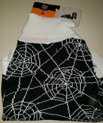 HALLOWEEN DOG COAT NEW NWT black white knit SPIDERWEBS size LARGE TURTLENECK @@