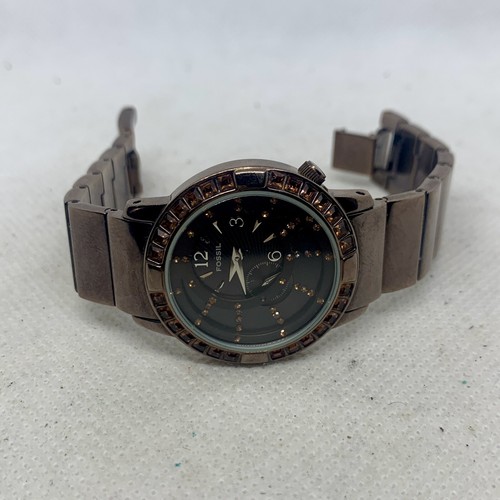 FOSSIL F2 ES-1861 Women’s Quartz Wristwatch Crystal Bezel All St Steel Working - Picture 16 of 19