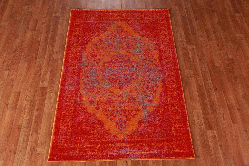 Floral Orange/ Red Transitional Oriental Rug 4x6 Turkish Carpet - Image 2 of 4