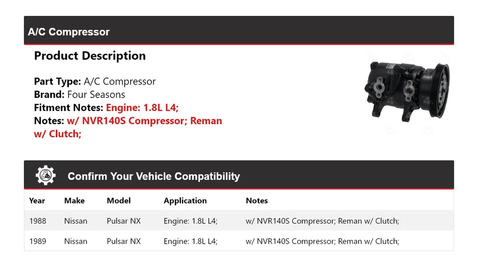 Compresor de aire acondicionado Nissan Pulsar NX 1988-1989 1,8 L L4 4 estaciones Foto 2 de 4