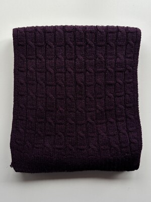 100% Reine Schurwolle Strick Pflaume Zopfmuster Schal 142cm x 20cm Made In Scotland Kuschelig