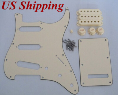 KAISH Aged White Guitar ST SSS Pickguard w/ Aged White Pickup Covers Knobs Tip