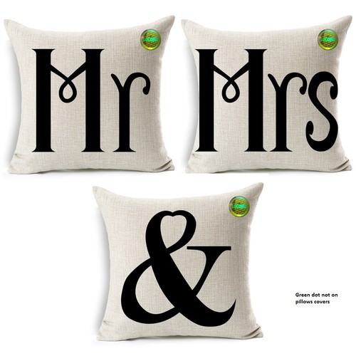 MR & MRS Couple Cotton Linen 3 Pillow Covers 17.3 x 17.3" New Fast shipping - Picture 4 of 6