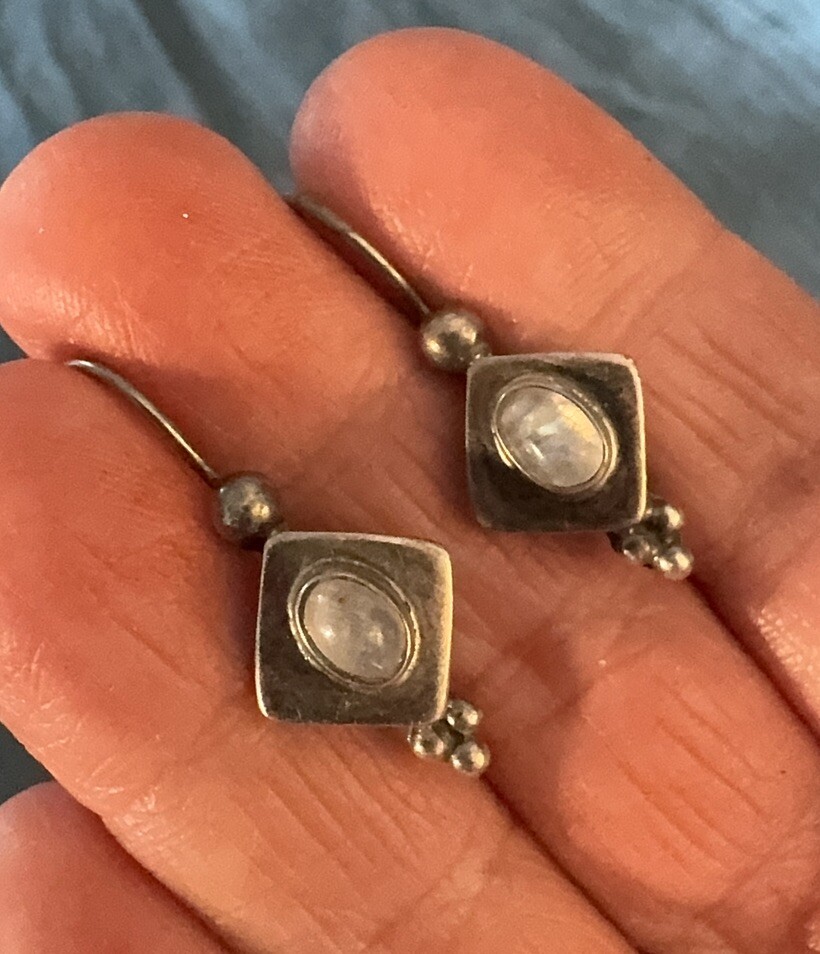 Artisan Sterling Silver Moonstone Dangle Earrings - image 2