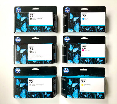 6 X Original HP Cartridges No. 72 Designjet T610 T620 T790 T1100 T1200 Per 4.4oz