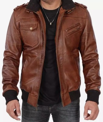 Brown Tone with Versatile Removable Hood Mens Tall Fit Leather