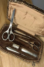 NICE FRENCH ANTIQUE SEWING SET CASE BOX 7 ITEMS