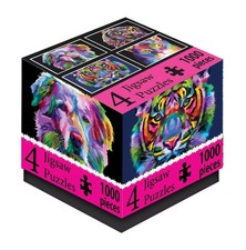 4-in-1 Neon Animals ? Multipack Jigsaw Cube | 4 x 1000-Piece Puzzles (4000 pcs)