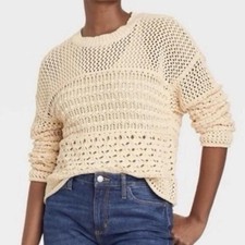 Universal Thread Sweater Womens Size L Cream Open Knit Crewneck Pullover NWT