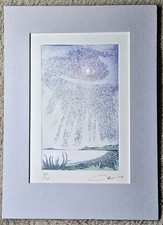 Signed Mounted Coloured Limited Edition Etching Cape Cornwall Moon By Ian Laurie