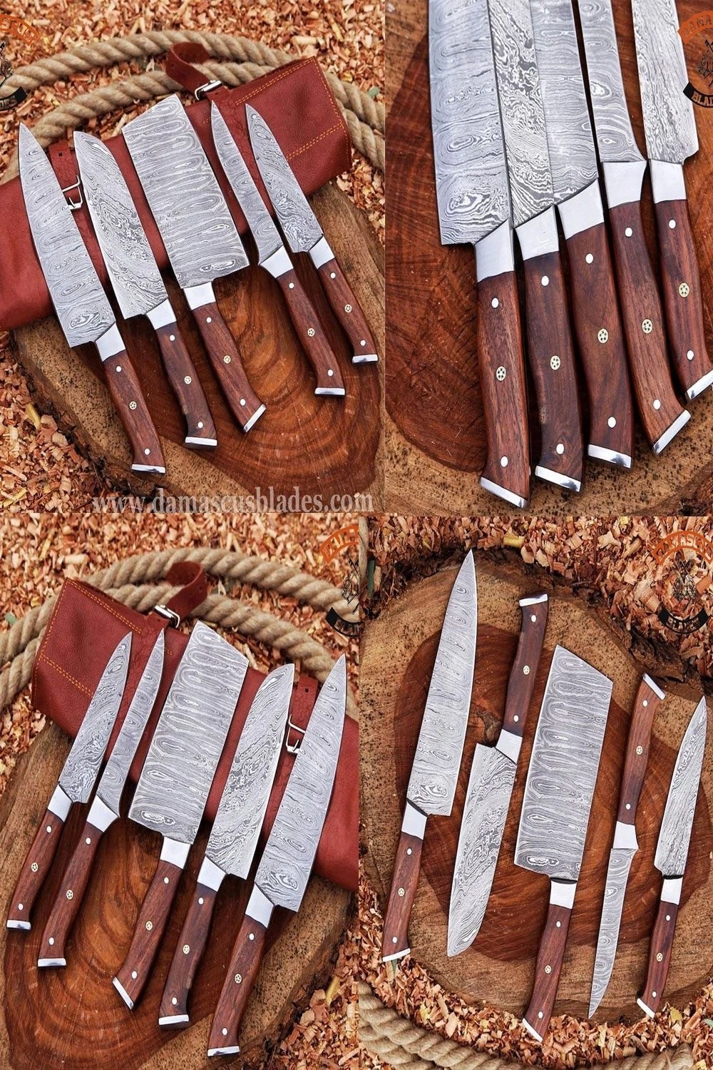 UBR CUSTOM HANDMADE DAMASCUS STEEL PROFESSIONAL KITCHEN CHEF KNIFE SET