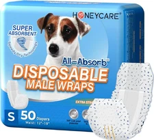 HONEY CARE All-Absorb A26 Male Dog Wrap, 50 Count, Small.