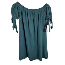 Lulus NWT Olive Green Cotton Rayon Off Shoulder Short Tie Sleeve Mini Dress Sz S