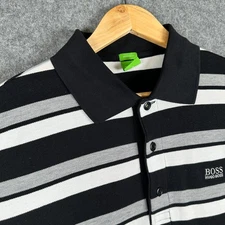 Hugo Boss Polo Shirt Mens XL Black Striped Short Sleeve Modern Fit Smart Pique