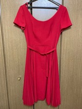 USED PRADA RED KNEE-LENGTH DRESS WITH SHORT SLEEVES AND WAIST RIBBON. GOOD