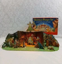 Vintage 50s Gibson Christmas Nativity Set No. 743 LightUp Manger Scene Complete