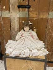 Parker Ltd Vintage Collectable Porcelain Doll Victorian French Style Dress