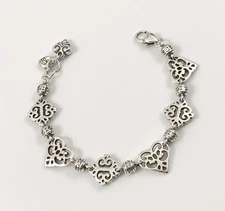 Brighton Geneva Heart Link Bracelet Silver Plated EUC. #1446